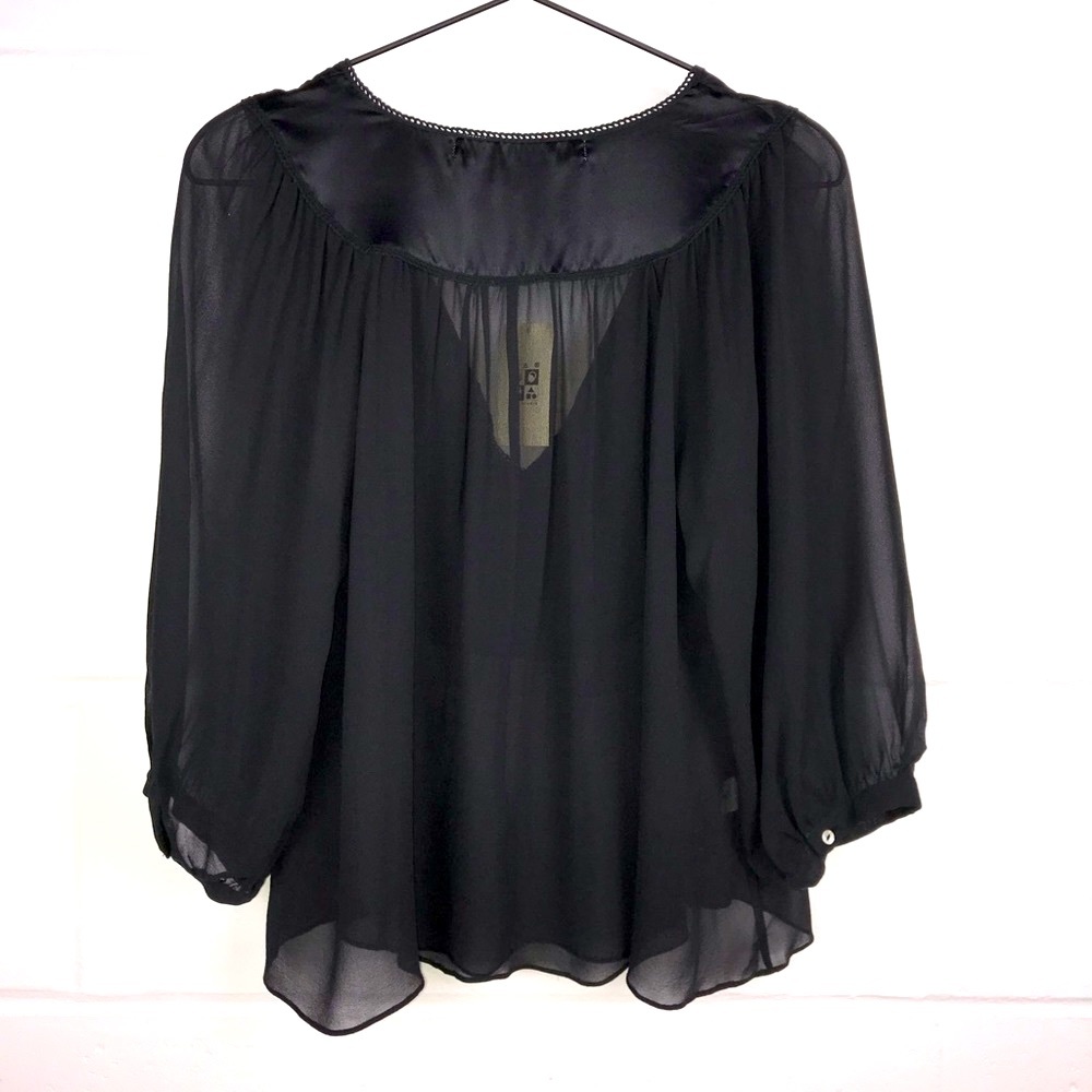 NWT Max Studio Sheer Tuxedo Blouse Black Silk Size Medium - Picture 8 of 8